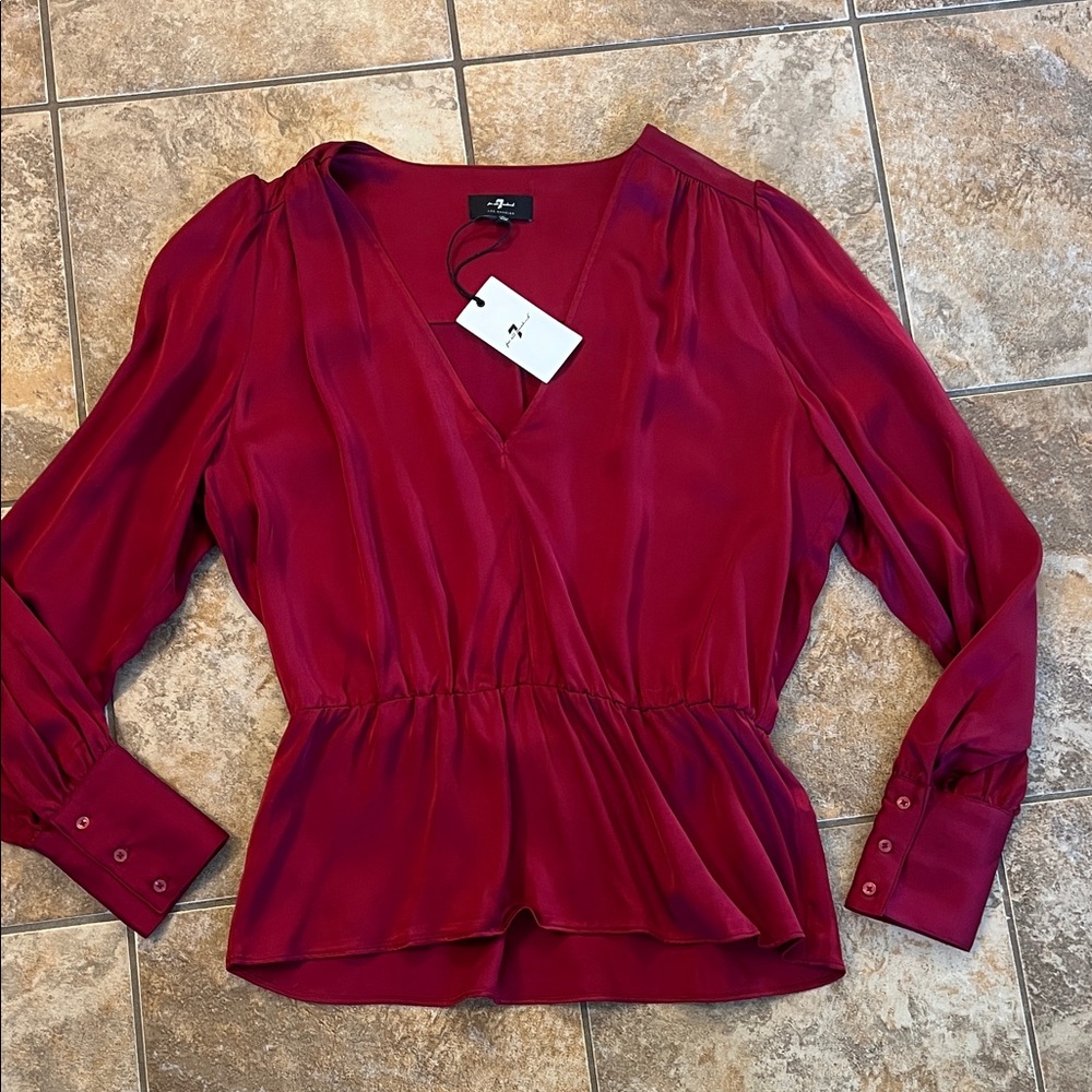 7 For All Mankind Burgundy V-Neck Blouse